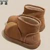 Botas de Neve de Couro e Lã para Mulheres, Antiderrapantes, Impermeáveis, com Solado Grosso, Forradas com Lã, Aconchegantes, Quentes, Sapatos de Algodão do Nordeste, Botas Curtas Estilo Birkenstock