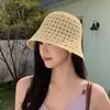 Sombrero de Punto Transpirable Calado de Color Sólido para Mujer, Nuevo Sombrero de Pescador Versátil para Primavera y Verano, Vacaciones en la Playa
