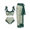 Traje de baño de tres piezas con falda larga de malla de comercio exterior de Amazon 2024, traje de baño conservador con estampado digital para mujer, bikini
