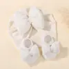 Lenço de Cabeça Protetor para Bebê Transfronteiriço Chapéu de Tricô com Laço Grande Preenchido com Algodão para Recém-Nascido Meias de Algodão Puro 0148