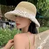 Sombrero de Paja para Mujer con Correa de Encaje Sombrero de Pescador de Encaje Nuevo Sombrero de Sol Transpirable Hueco con Protección Solar para Viajar al Mar