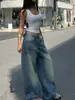 Comercio Exterior Transfronterizo Amazon Fábrica de Origen Europea y Americana Venta al por Mayor Jeans para Mujer Azules Retro Sueltos de Pierna Recta para Otoño