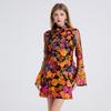 Vestido Longo de Manga Longa com Gola Alta Bordado Floral para Outono, Elegante e Sofisticado, Design Emagrecedor para Figuras Baixas