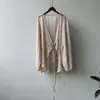 Camisa de protección solar de gasa para mujer, top fino de verano estilo francés, cárdigan holgado para personas menudas, chaqueta tipo chal fluida