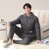 Pijama para Hombre de Invierno Coral Fleece Engrosado Forrado de Polar Chaqueta Acolchada de Algodón de Tres Capas Otoño e Invierno Cálida Chaqueta Acolchada de Plumón Ropa de Casa