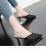 Sandalias de Exterior con Tacón Alto para Mujer, Novedad Primavera 2026, Medias Zapatillas Versátiles de Malla con Puntera Puntiaguda y Pedrería, con Tacones Finos