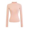 Camiseta Tendência Cinza de Gola Alta Curta com Mangas Longas e Ombro Normal para Mulheres, Top Base Slim Fit para Outono e Inverno para Figuras Baixas