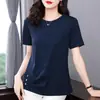 Camiseta de Cor Sólida com Manga Curta Feminina Verão 2023 Nova Meia-idade Mãe Tamanho Grande Feminino Solta Moda Camiseta Top Roupas