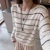 Elegante Suéter de Punto Hueco con Cuello Redondo para Mujer, Nuevo Estilo Primavera y Otoño 2026, Jersey Delgado Protector Solar con Tirantes