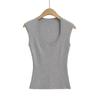 Chica Caliente Americana Sexy Ajustado Cintura Cuello U Sin Mangas Chaleco de Punto para Mujer Estilo Lujuria Pura Look Adelgazante Top de Fondo Venta al por Mayor