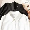 Camisa Blanca Elegante de Manga Larga con Retazos Tejidos, Estilo Europeo y Americano Minimalista y de Moda, Silueta Holgada de Hombros Caídos de Lyocell