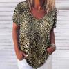 Camiseta nueva de fábrica directa para dama con cuello en V, verano, manga corta, top para hombre, estampado 3D, cuello redondo, casual, patrón de leopardo