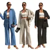 Temuwish2025 Ropa Cruzada Europea y Americana Holgada de Dos Piezas Pantalones de Pierna Ancha Traje Casual Venta al por Mayor Melocotón Delgado