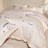 Conjunto de Quatro Peças Bordado com Aplicação em Algodão Puro Estilo Levemente Luxuoso Algodão de Fibra Longa de Xinjiang Capa de Edredom Desenho Animado Fofo Lençol de Cama Conjunto de Três Peças para Uma Pessoa
