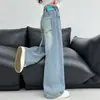 Calça Jeans Wide-Leg da Moda da Princesa, Muito na Moda, com Bordado de Etiqueta 2503