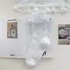 Meias com Babado de Renda Estilo Japonês Meias Doces Estilo Ins com Laço Meio da Panturrilha para Mulheres Primavera e Verão Meias Finas de Algodão Estilo Ballet