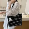 Bolsa Tote de Bolinhas com Laço para Mulheres 2026 Nova Bolsa de Mão de Grande Capacidade Bolsa de Ombro Versátil Bolsa para Estudantes Aula Trabalho