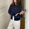 Nuevo cárdigan de punto a rayas con bloques de color vintage para otoño de 2026 para mujer, top versátil casual relajado de corte ajustado para principios de otoño