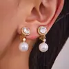 Miduoduo Joyería Nueva Europea y Americana Sin Perforaciones para Orejas con Imitación de Diamante Pendientes de Perla Acero Inoxidable Chapado en Color Dorado de 18K Retención de Color