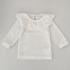 Camiseta a la Moda con Cuello de Muñeca Estilo Coreano para Bebé Niña Primavera y Otoño Color Sólido Cuello de Encaje Camiseta Básica Top para Niños