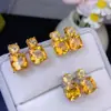Brincos de Citrino Natural Prata 925 Banhada a Ouro com Pedras Soltas 5*5, 8*8mm Citrino Natural Puro da Sorte