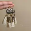 Brincos de Franja com Contas Retrô Boêmios Moda de Nicho Brincos Exagerados Estilo Étnico Brincos Longos para Mulheres