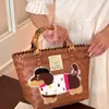 Colgante de Cesta de Verduras Tejida Retro de Teckel Rayado Bolso de Mano Nuevo Bolso Tote para Viajes Diarios Bolso con Cuerda de Nylon
