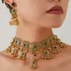 Conjunto de Joyería para Mujer Collar y Pendientes Estilo Exagerado con Borla Floral Hueca de Pedrería Retro Moda Bronce Antiguo
