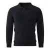 Camisa Polo de Malha Masculina com Gola Lapela e Manga Longa Outono Inverno Masculina Slim Fit Suéter Cor Sólida Casual de Negócios Camada Base Superior Masculina