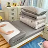 Súper suave, adecuado para dormir desnudo, conjunto de tres piezas de algodón acolchado de gasa de doble capa para dormitorio universitario, algodón puro, para literas, estilo sábana bajera de 0.9m