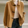 Abrigo de Lana Beige para Mujer, Otoño e Invierno 2025 Nuevo Engrosado de Moda Estilo Coreano Versión Corta para Figuras Pequeñas, Elegante Top de Manga Larga