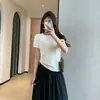 Camiseta Bordada de Manga Corta con Cuello Redondo, Bloques de Color, Tacto Frío, Suave y Atmosférica de Tencel para Mujer, Nuevo Modelo de Verano 2026