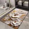 Tapete de Chão Absorvente Secagem Rápida para Banheiro com Florais em Relevo, Suave de Terra de Diatomáceas, Antiderrapante para Entrada do Banheiro