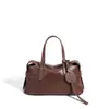 Bolso de Mano de Cuero de Vaca de Primera Capa de Nicho de Alta Gama, Bolso de Mujer Estilo Coreano, Bolso Tipo Bowling, Bolso Cruzado de Cuero Genuino para Viajes
