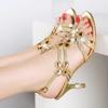 Sandalias de tacón alto de aguja con pedrería, nuevas de verano 2024, para mujer, estilo bohemio, con diamantes de cristal, zapatos casuales para mujer, zapatos de boda