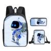 Robô Espacial Astro Bot Mochila Escolar Conjunto de Três Peças Mochila Infantil para Ensino Fundamental Bolsa de Ombro Estojo