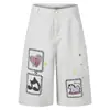 Pantalones Cropped de Patchwork de Corazones a Cuadros con Diseño de Botones 3D Coloridos, Pantalones de Trabajo de Mezclilla Sueltos para Estudiantes, Estilo Unisex para Parejas