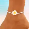 Tornozeleira de Contas de Arroz e Flor de Argila Polimérica Estilo Boêmio Transfronteiriço Europeu e Americano para Viagem à Praia Versátil Fashionável Ornamentos para Pé Flor de Frangipani