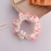 Scrunchie de coelho creme desenho animado fofo elástico de cabelo para estudantes, faixa de cabelo macaron alta elasticidade