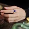 Anillo de Plata de Ley S925 Copo de Nieve Lapislázuli para Mujer con Accesorios de Perla de Concha, Estilo Retro Europeo y Americano Diseño de Nicho Modelo Nuevo Hy