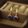 Pendientes de plata de ley S925 con lapislázuli bañados en oro, con forma de gorro y gancho para la oreja, sencillos, a la moda, exquisitos, estilo vintage y con personalidad.