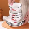 Tigela de Arroz Cerâmica Doméstica Tigela Cerâmica Prato Cerâmico Prato de Fritar Doméstico Tigela de Macarrão Cerâmica Tigela de Sopa Cerâmica Louça Cerâmica
