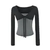 Cardigan de Manga Larga con Lazo Estilo Coreano Camisola Conjunto Falso de Dos Piezas para Mujer Otoño 2026 Nueva Llegada Top Adelgazante