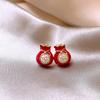 Pendientes de la fortuna festivos de Año Nuevo rojos de estilo chino, pendientes de traje elegantes retro de moda nacional, pendientes de borlas huecas