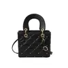 Bolso pequeño cuadrado con estampado de rombos, adorno de lazo y perla, un bolso de mano estilo Diana que se puede llevar en la mano o usar como bolso cruzado, disponible para venta al por mayor