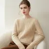 Suéter 100% caxemira pura com trança, estilo old money, blusa base de tricô de lã gola redonda feminina nova para outono e inverno