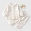 Conjunto Estilo Primavera y Otoño para Bebés Niñas, Conjunto de Dos Piezas de Algodón Puro con Encaje y Volantes, Adecuado para Salir y Ropa de Casa, Ropa Suave de Jacquard