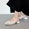 Sandalias Romanas Cerradas Tejidas Transpirables Estilo Francés para Mujer, Nuevas Sandalias Mary Jane de Verano 2026 con Agujeros y Tacón Medio Grueso