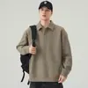 Sudadera de Peso Pesado 340g para Hombre, Cuello Polo, para Primavera y Otoño, Corte Holgado, Sin Capucha, Jersey Simple para Hombre, Tops Cálidos con Cuello de Solapa, Venta al por Mayor