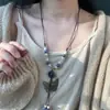 Colar Estilo Chinês com Estilo Étnico Artístico, Borboleta da Dinastia Qing, Corrente de Suéter de Cerâmica Jingdezhen para Mulheres, Pingente de Estilo Antigo, Borboleta Retrô